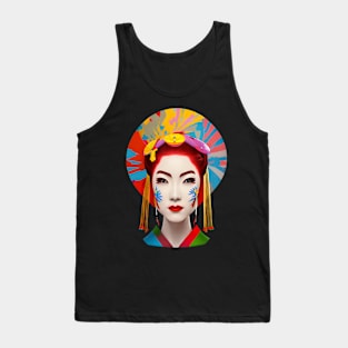 Colorful Japanese geisha head design Tank Top